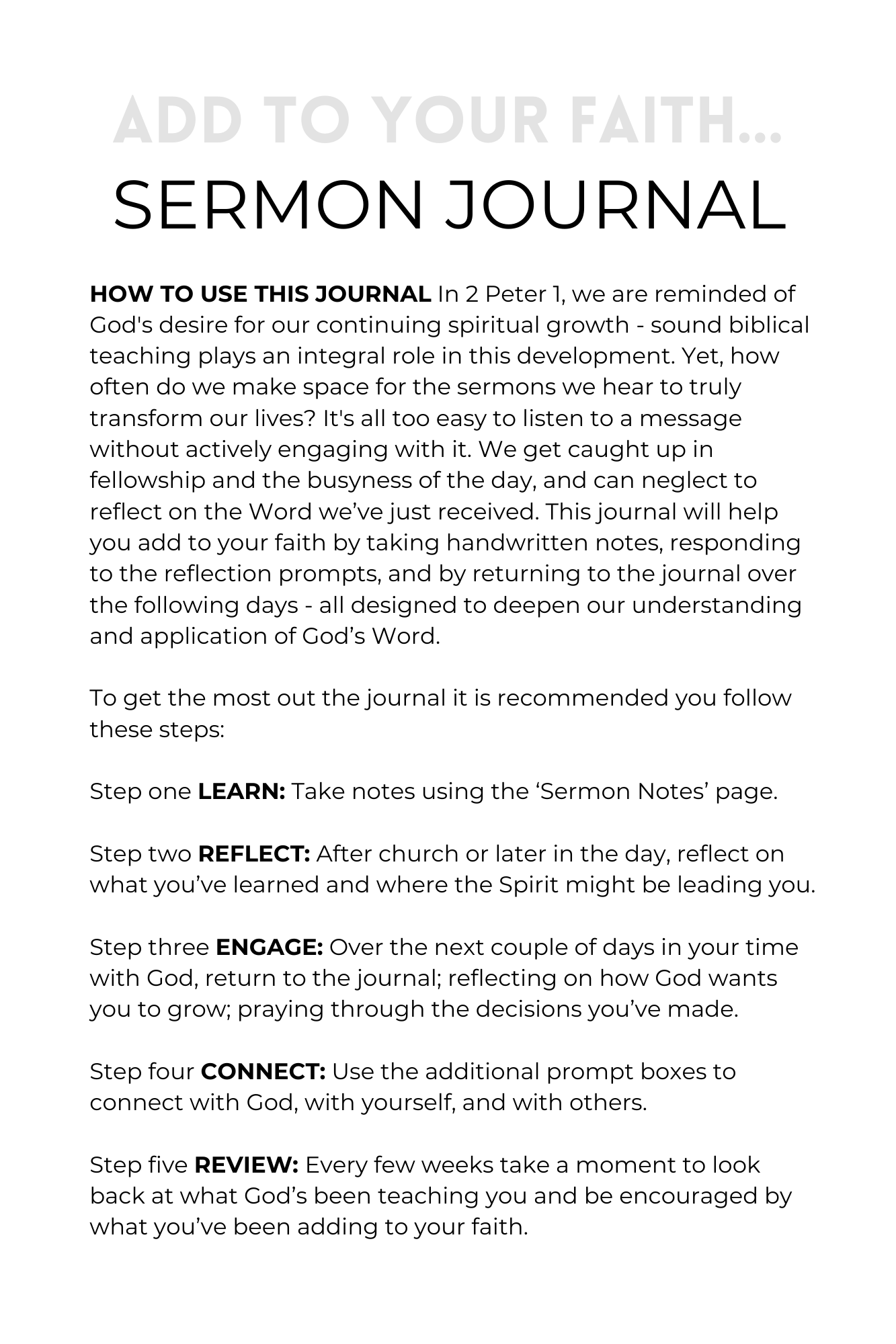 Add to Your Faith - Church Notes Journal