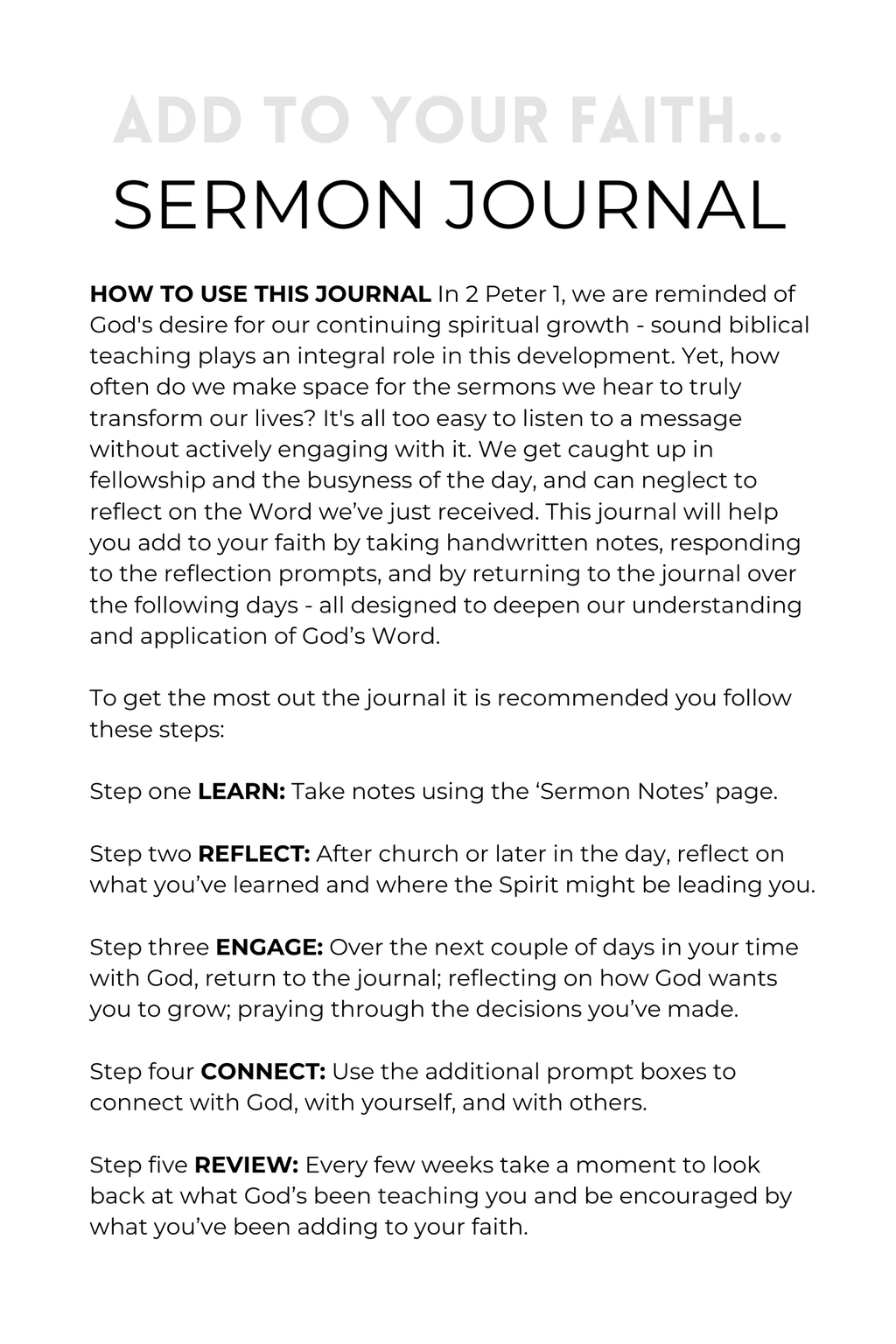 Add to Your Faith - Church Notes Journal